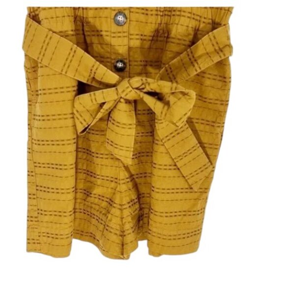 EUC Madewell Mustard Elastic Waist Belted Seersucker Camp Romper in Summer Sand - Picture 5 of 8
